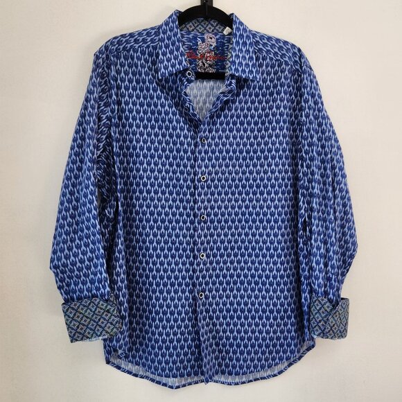 Robert Graham Classic Fit Blue Long Sleeve Button Down Shirt Flip Cuff Men's L - Picture 1 of 12